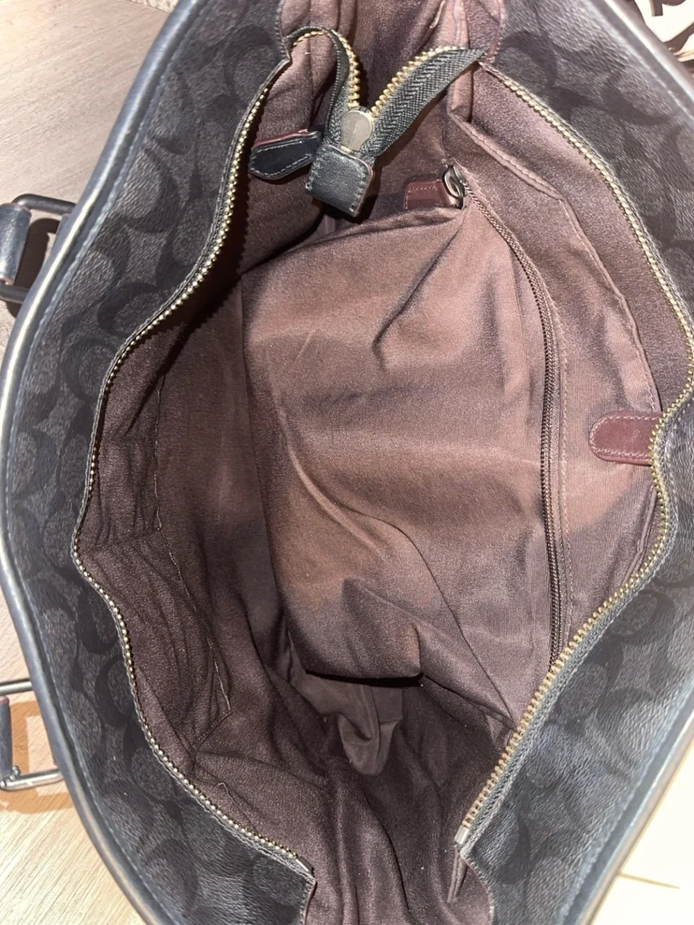 Coach Black Signature work Tote with Brown Trim